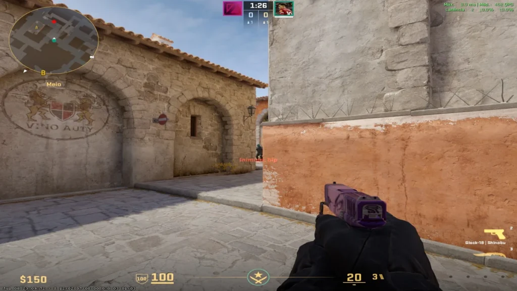 Posicionamento de pixel no mapa Inferno do Counter-Strike 2 (CS2), mostrando um ângulo para identificar adversários no meio e ganhar vantagem em confrontos competitivos.